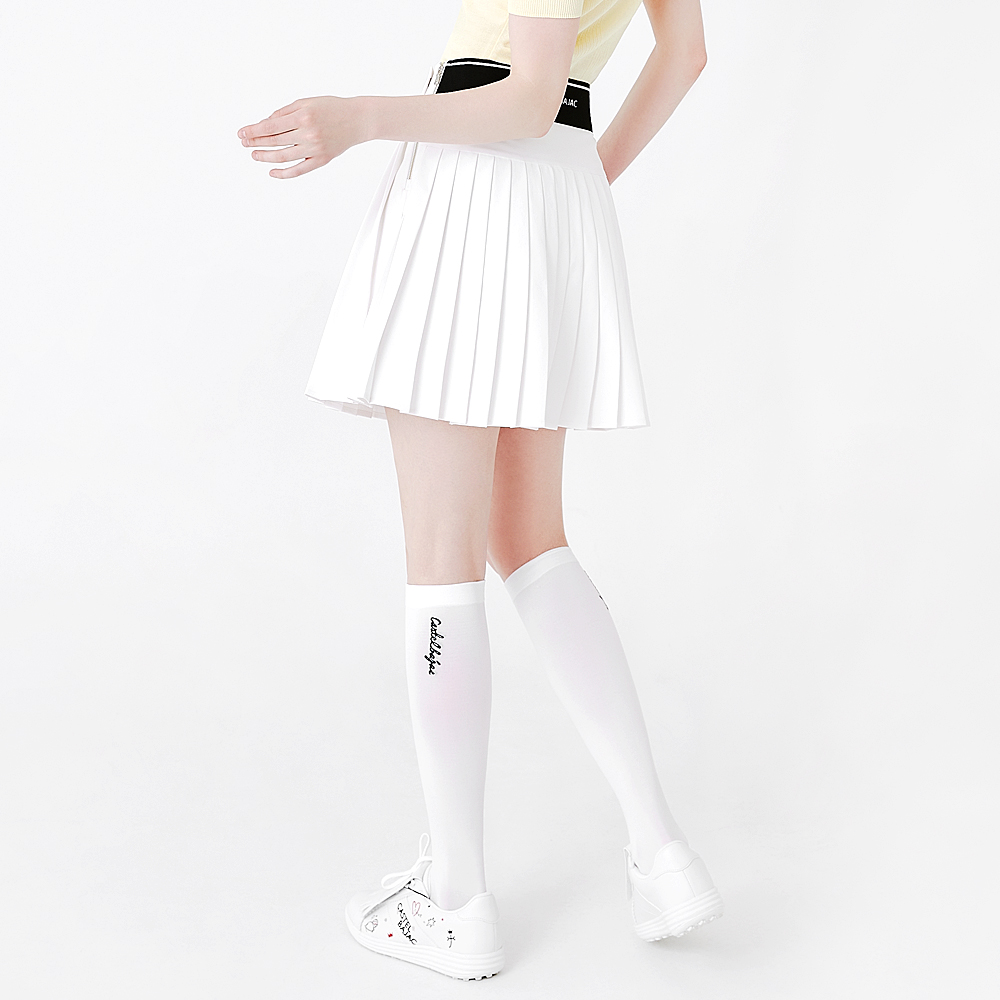 Yoke middle pleats skirt (White)